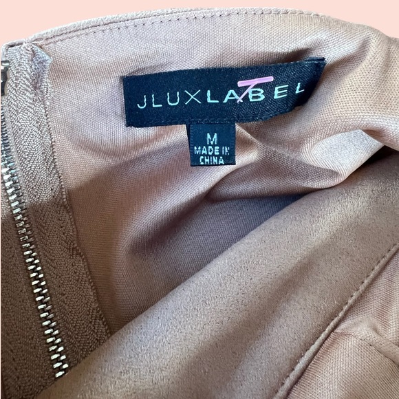 JLUXE LABEL SZ MEDIUM TAN BODY-CON FAKE SUEDE MINI DRESS - Picture 4 of 5